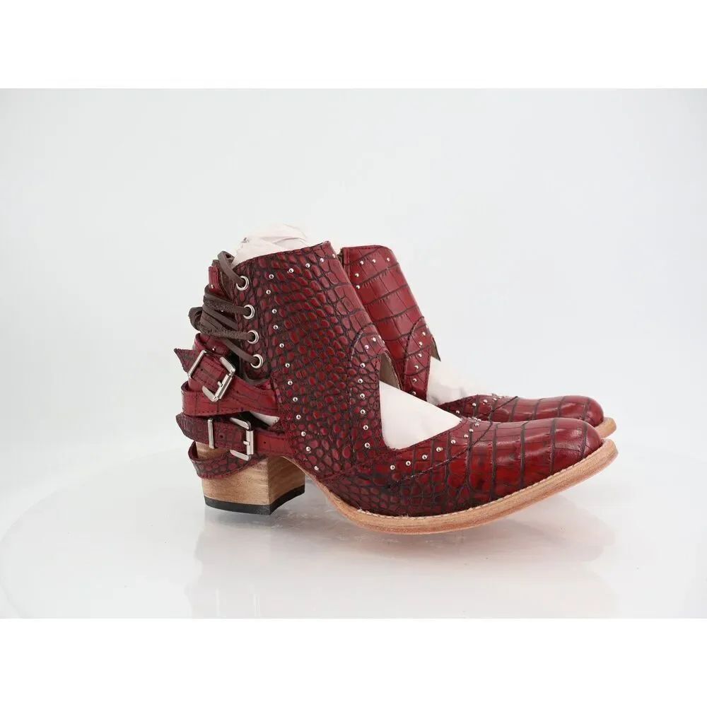 Freebird by Steven Desert Boots Womens Size 9 Red Croc Leather Boho NWB